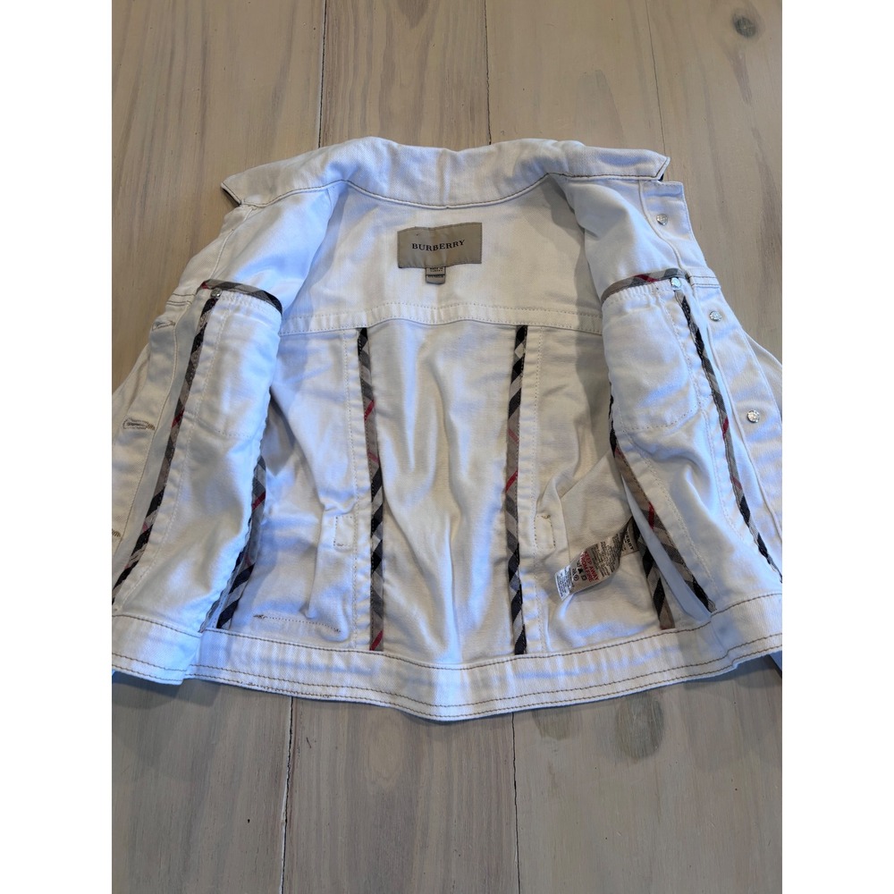 Burberry Kids White Denim Trucker Jacket 10Y 140 Classic Designer Logo Preppy - Picture 4 of 16